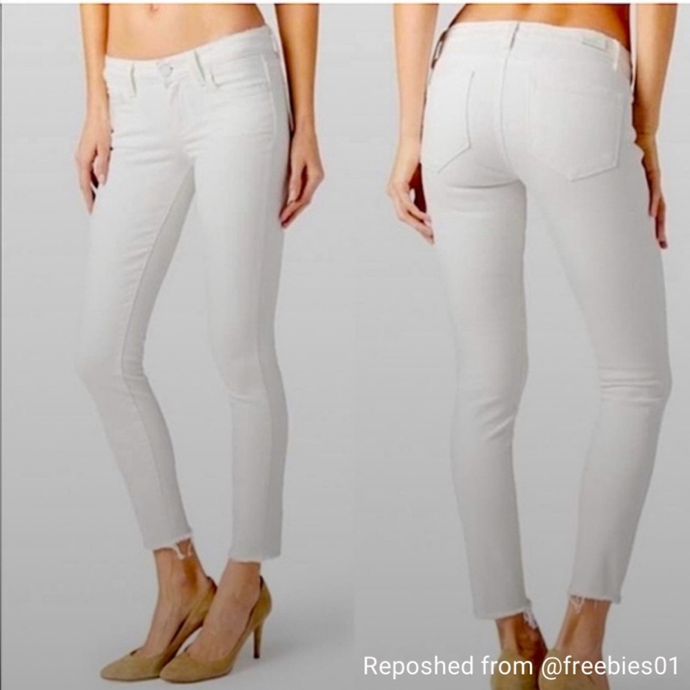 Paige Verdugo Skinny Jeans White Crop Raw Frayed Hem Size 29
